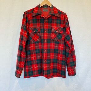 Pendleton Vintage Board Shirt Jacket Red Green Wool Plaid Made in US XL